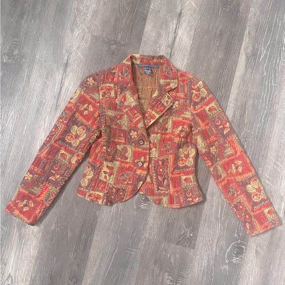 Vintage Catherine Stewart Summer Weight Tapestry Jacket Stretch Size Small - Picture 3 of 6